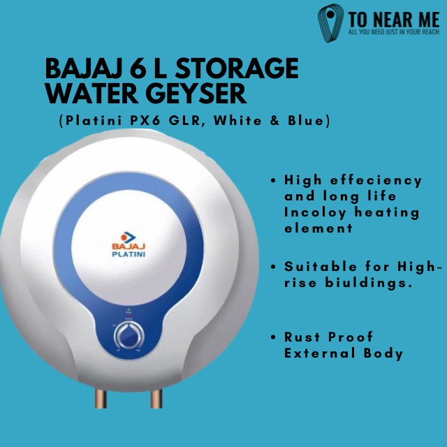 BAJAJ 6 L Storage Water Geyser (Platini PX6 GLR, White & Blue)